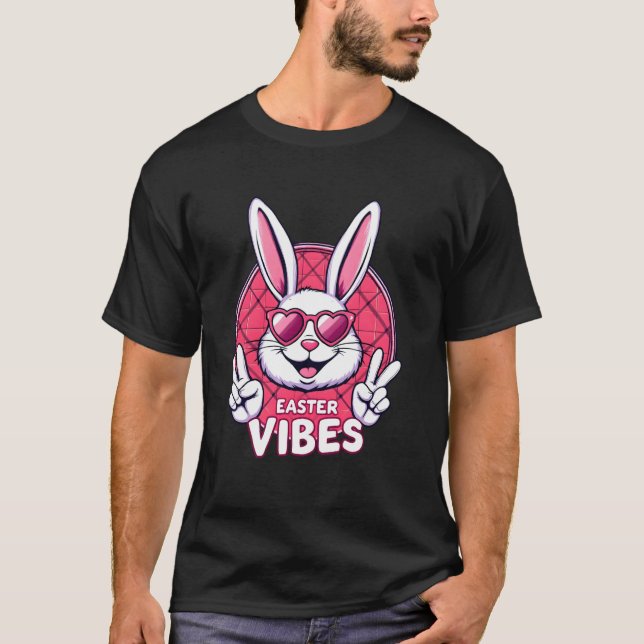 Groovy Easter Vibes Tee Funny Easter Bunny Outfit  (Front)