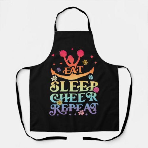 Groovy Eat Sleep Cheer Repeat Cheerleader Cheerlea Apron