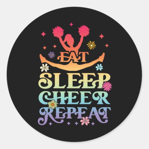 Groovy Eat Sleep Cheer Repeat Cheerleader Cheerlea Classic Round Sticker
