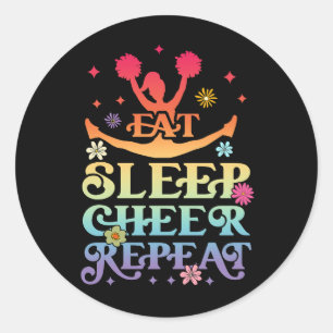 Groovy Eat Sleep Cheer Repeat Cheerleader Cheerlea Classic Round Sticker