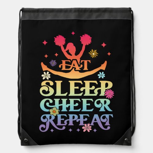 Groovy Eat Sleep Cheer Repeat Cheerleader Cheerlea Drawstring Bag