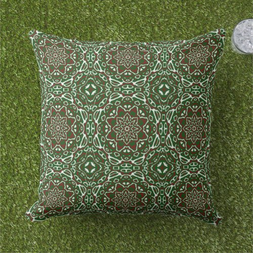 Groovy Eclectic Ornate Christmas Mandala Pattern Outdoor Pillow