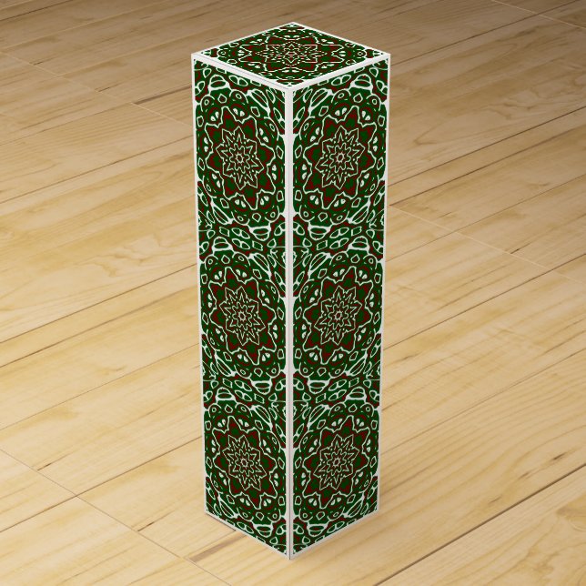 Groovy Eclectic Ornate Christmas Mandala Pattern Wine Box (Back)