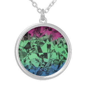 Groovy Eclectic Retro Trippy Polysexual Pride Flag Silver Plated Necklace