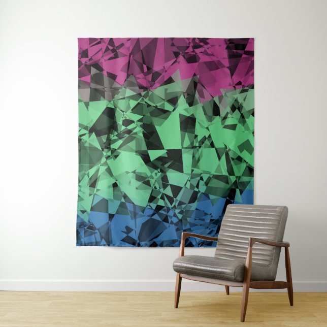 Groovy Eclectic Retro Trippy Polysexual Pride Flag Tapestry (In Situ)
