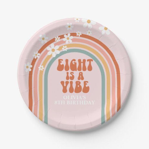 Groovy Eight is a vibe daisy rainbow 8th birthday Paper Plates