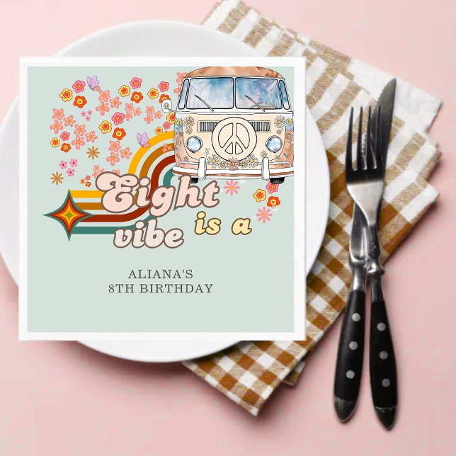 Groovy Eight is a vibe daisy Van 8th birthday  Napkins (Creator Uploaded)