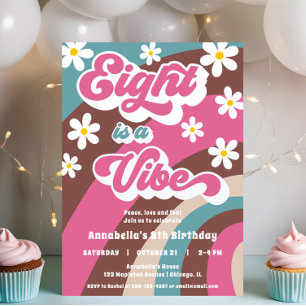 Groovy Eight is a Vibe pink teal girl 8th birthday Invitation