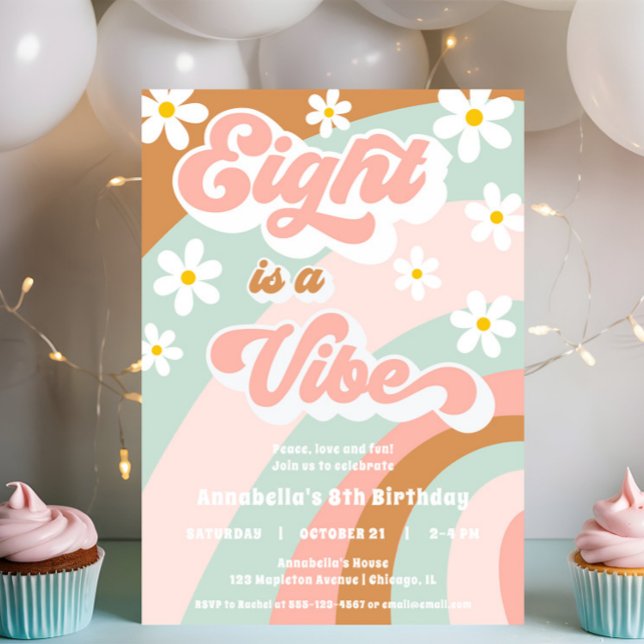 Groovy Eight is a Vibe retro pastels 8th birthday Invitation (Creator Uploaded)