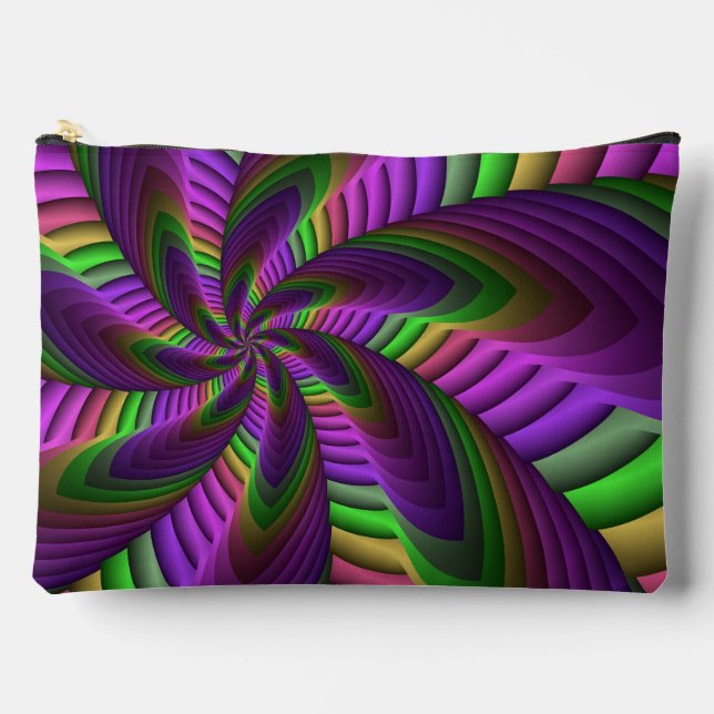 Groovy Energetic Colorful Neon Fractal Pattern Accessory Pouch (Front)