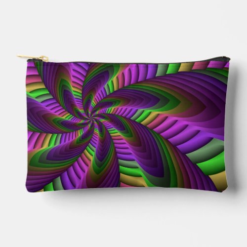 Groovy Energetic Colorful Neon Fractal Pattern Accessory Pouch