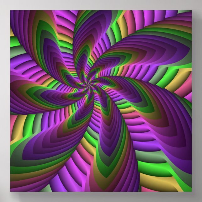 Groovy Energetic Colorful Neon Fractal Pattern Acrylic Photo Tile (Front Set)