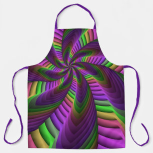 Groovy Energetic Colorful Neon Fractal Pattern Apron