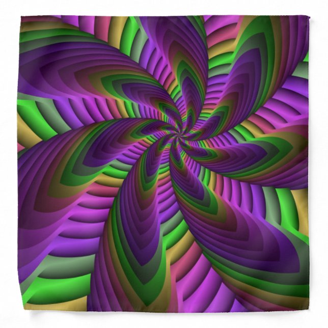 Groovy Energetic Colorful Neon Fractal Pattern Bandana (Front)
