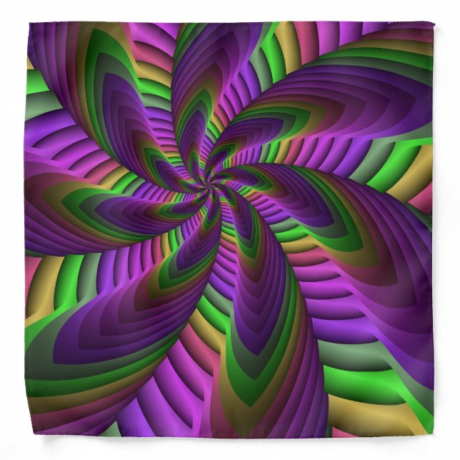 Groovy Energetic Colorful Neon Fractal Pattern Bandana (Front)