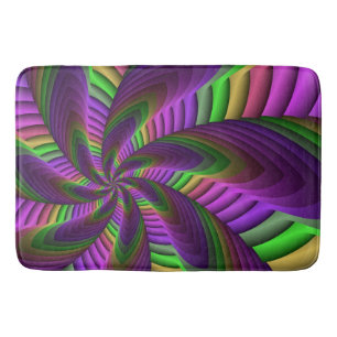 Groovy Energetic Colorful Neon Fractal Pattern Bath Mat