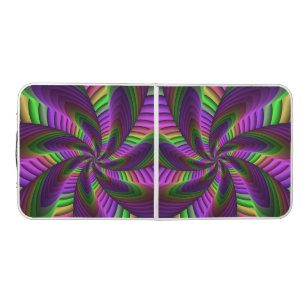 Groovy Energetic Colorful Neon Fractal Pattern Beer Pong Table
