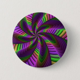 Groovy Energetic Colorful Neon Fractal Pattern Button