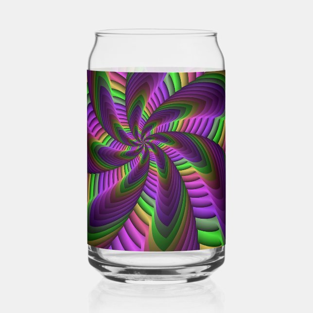 Groovy Energetic Colorful Neon Fractal Pattern Can Glass (Front)