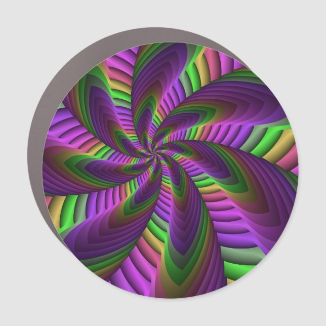 Groovy Energetic Colorful Neon Fractal Pattern Car Magnet (Front)
