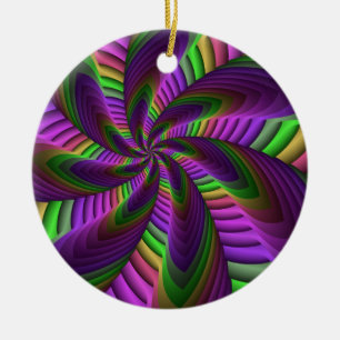 Groovy Energetic Colorful Neon Fractal Pattern Ceramic Ornament