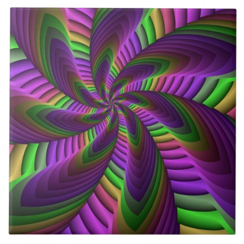 Groovy Energetic Colorful Neon Fractal Pattern Ceramic Tile