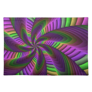 Groovy Energetic Colorful Neon Fractal Pattern Cloth Placemat