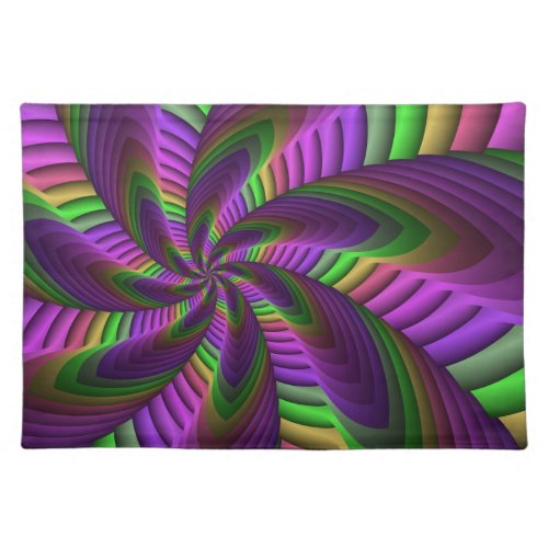 Groovy Energetic Colorful Neon Fractal Pattern Cloth Placemat