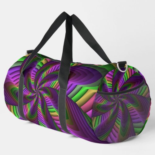 Groovy Energetic Colorful Neon Fractal Pattern Duffle Bag