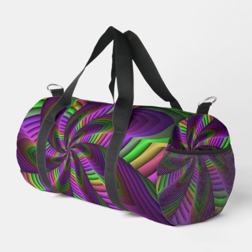 Groovy Energetic Colorful Neon Fractal Pattern Duffle Bag