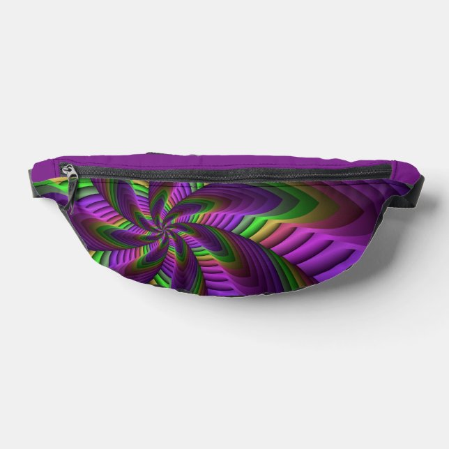 Groovy Energetic Colorful Neon Fractal Pattern Fanny Pack (Lay Down)