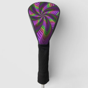 Groovy Energetic Colorful Neon Fractal Pattern Golf Head Cover