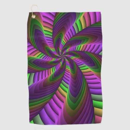 Groovy Energetic Colorful Neon Fractal Pattern Golf Towel