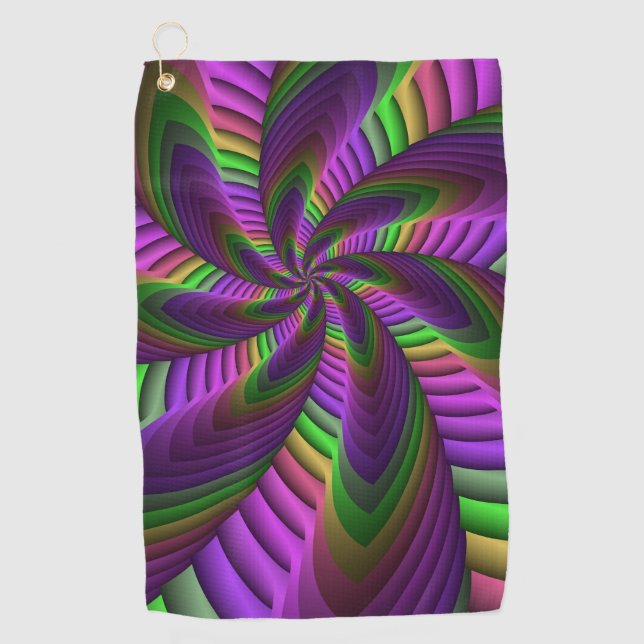 Groovy Energetic Colorful Neon Fractal Pattern Golf Towel (Front)
