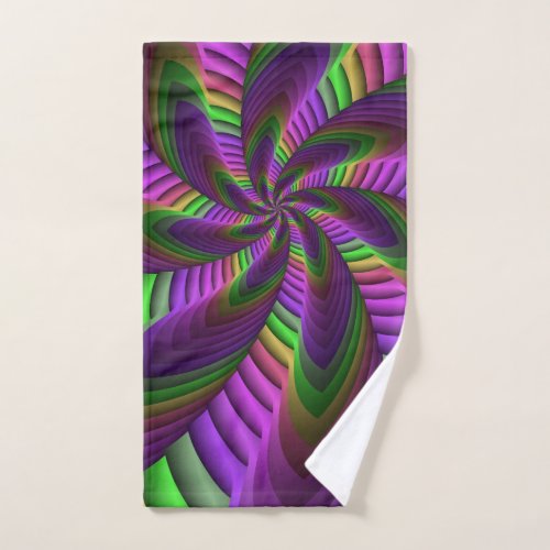 Groovy Energetic Colorful Neon Fractal Pattern Hand Towel