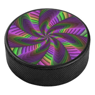 Groovy Energetic Colorful Neon Fractal Pattern Hockey Puck