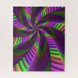 Groovy Energetic Colorful Neon Fractal Pattern Jigsaw Puzzle