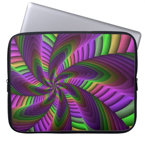 Groovy Energetic Colorful Neon Fractal Pattern Laptop Sleeve