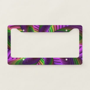 Groovy Energetic Colorful Neon Fractal Pattern License Plate Frame