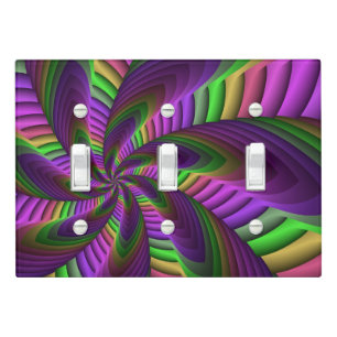 Groovy Energetic Colorful Neon Fractal Pattern Light Switch Cover
