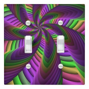 Groovy Energetic Colorful Neon Fractal Pattern Light Switch Cover