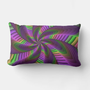 Groovy Energetic Colorful Neon Fractal Pattern Lumbar Pillow
