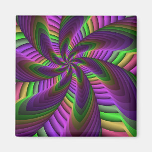 Groovy Energetic Colorful Neon Fractal Pattern Magnet