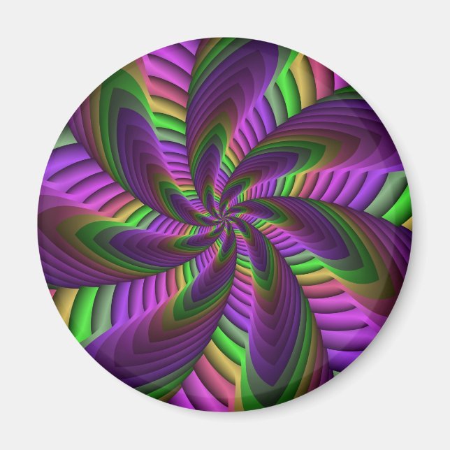 Groovy Energetic Colorful Neon Fractal Pattern Magnet (Front)
