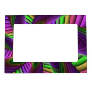 Groovy Energetic Colorful Neon Fractal Pattern Magnetic Frame