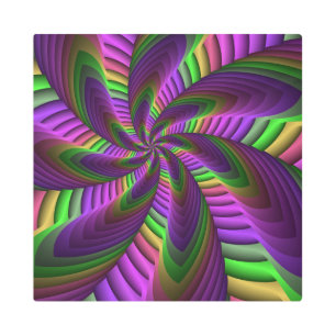 Groovy Energetic Colorful Neon Fractal Pattern Metal Print