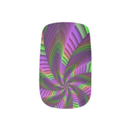 Groovy Energetic Colorful Neon Fractal Pattern Minx Nail Art