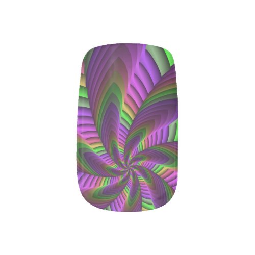 Groovy Energetic Colorful Neon Fractal Pattern Minx Nail Art