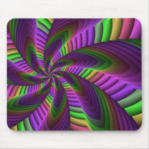 Groovy Energetic Colorful Neon Fractal Pattern Mouse Pad