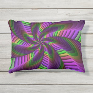 Groovy Energetic Colorful Neon Fractal Pattern Outdoor Pillow